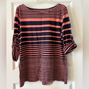 St. John's Bay Coral and Navy Striped Long Sleeve Tee